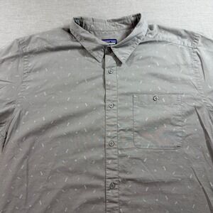 Patagonia Button Down Shirt Mens XL Grey Excellent Climbing Gear Print S/S